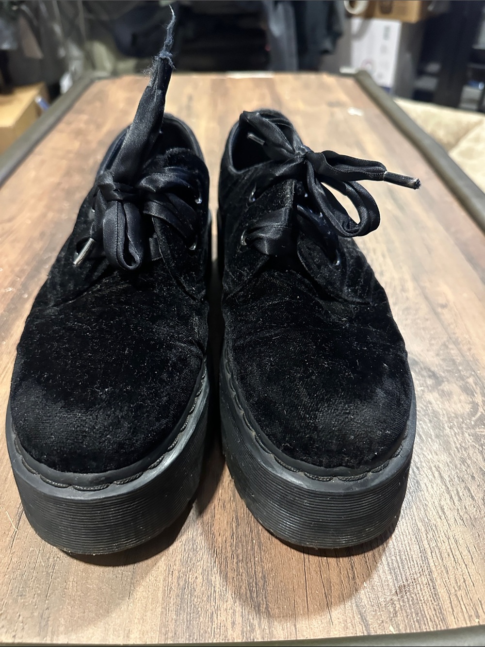 Dr. Martens Black Velvet Platform Oxfords
